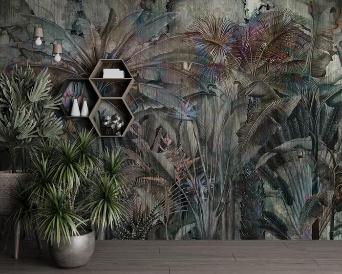 Tropical Rainforest Wallpaper: Dark Banana Trees Landscape
