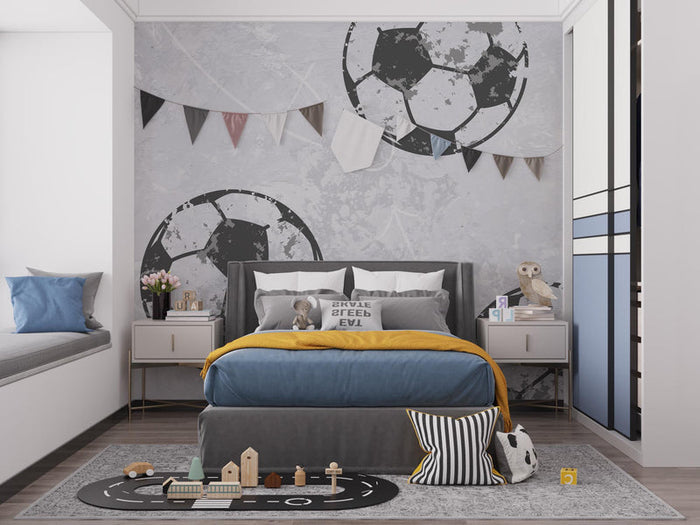 Tumbled Soccer Ball Wallpaper: Boy's Room Decor, Black & White