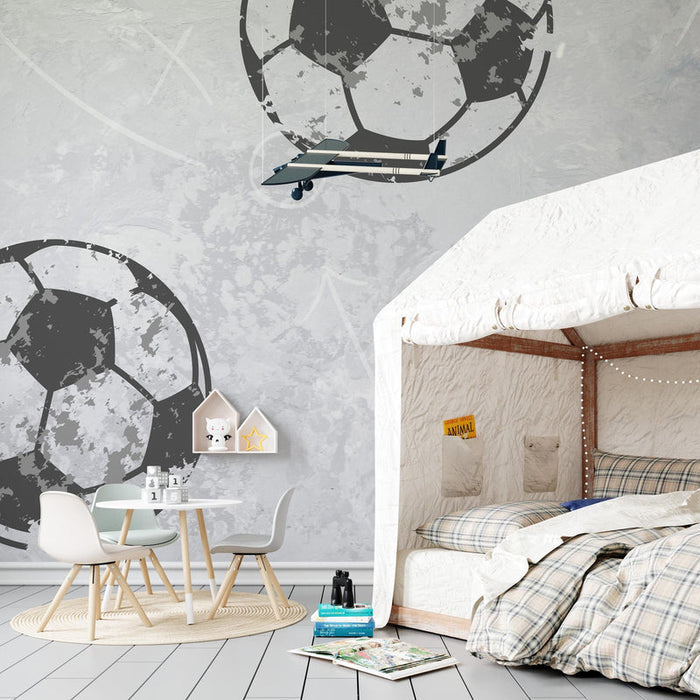 Tumbled Soccer Ball Wallpaper: Boy's Room Decor, Black & White
