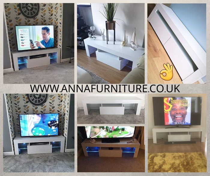 TV STAND DACO & DACO 2 WHITE OR BLACK GLOSS FRONTS 140CM & 160CM LED LIGHT OPTIONALDIMENSIONS 140CM Depth: 40 cm Width: 140cm Height: 45 cm DIMENSIONS 160CM Depth: 40 cm Width: 160cm Height: 45 cm DACO The simple design guarantees easy assembly and reliab