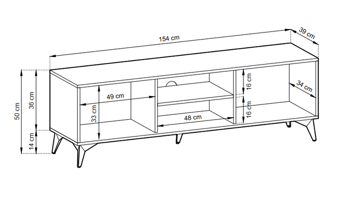 TV Stand DIAMOND 01 black / evoke oakTV Stand DIAMOND 01 (154/50/39) ColourBlack / Oak Evoke MaterialLaminated board 16mm VeneerEdging ABS Metal Legs PUSH-TO-OPENAnna Furniture