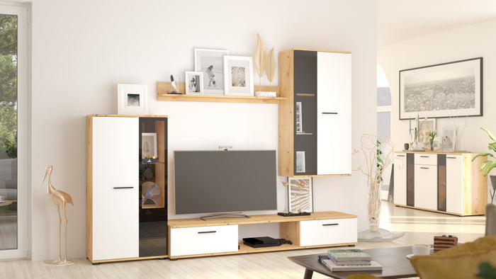 TV WALL UNIT SALSA WHITE / ARTISAN OAK - Anna Furniture