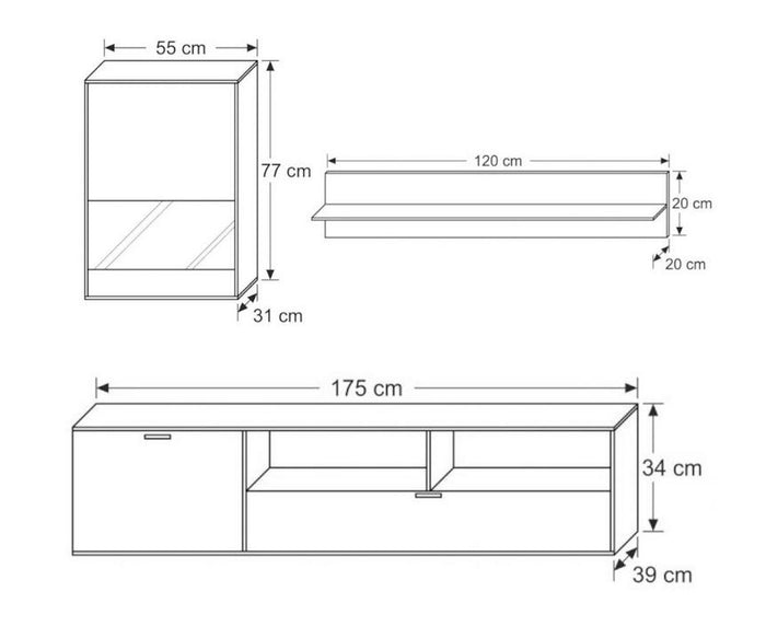 TV WALL UNIT SET RICO BLACK / GREYFlat packed for self-assembly with a clear and easy instructions.SET INCLUDES1 SIDE CABINETSTV STANDSHELF Modern design makes it suitable for any interior.-Matt finishAnna Furniture