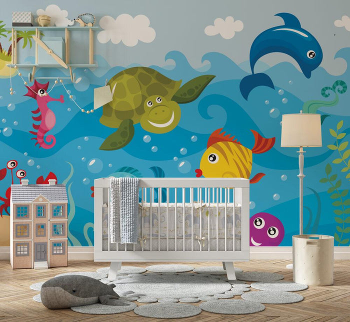 Underwater Kids Wallpaper: 3D Aquarium Fish Nursery Wallpaper