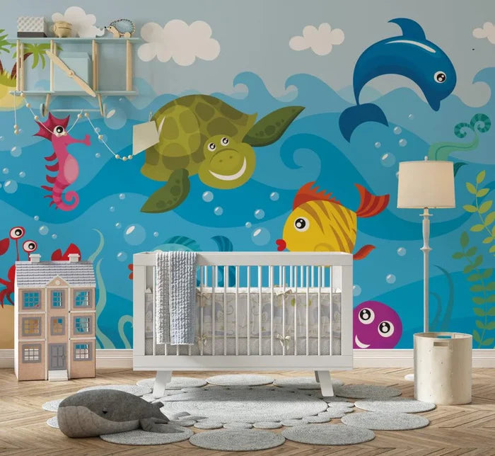Underwater Kids Wallpaper: 3D Aquarium Fish Nursery Wallpaper