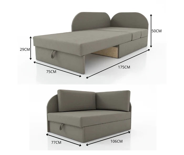 UNIVERSAL CORNER SOFA BED KUBUS CUBE GREY / GRAPHITI Children roomTHIS MODEL IS UNIVERSAL WHICH MEANS YOU CAN CHOOSE CORNER SIDE DURING ASSEMBLYCHILDREN CORNER SOFA BEDSOFKA NAROZNIK TAPCZANIK DZIECIECY - depth 77 cm- width 106 cm- height with bacon 50 cm