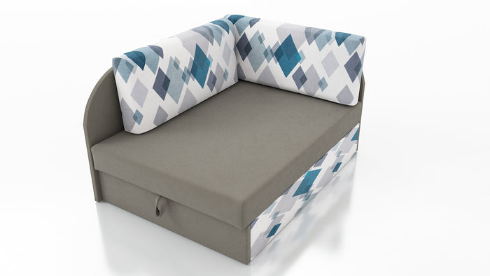 UNIVERSAL CORNER SOFA BED KUBUS CUBE GREY/DIAMONDS Children roomTHIS MODEL IS UNIVERSAL WHICH MEANS YOU CAN CHOOSE CORNER SIDE DURING ASSEMBLYCHILDREN CORNER SOFA BEDSOFKA NAROZNIK TAPCZANIK DZIECIECY - depth 77 cm- width 106 cm- height with bacon 50 cm-