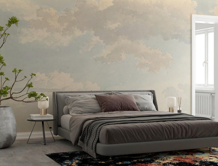 Watercolor Clouds Wallpaper Mural: Soft Colors, Peel and Stick