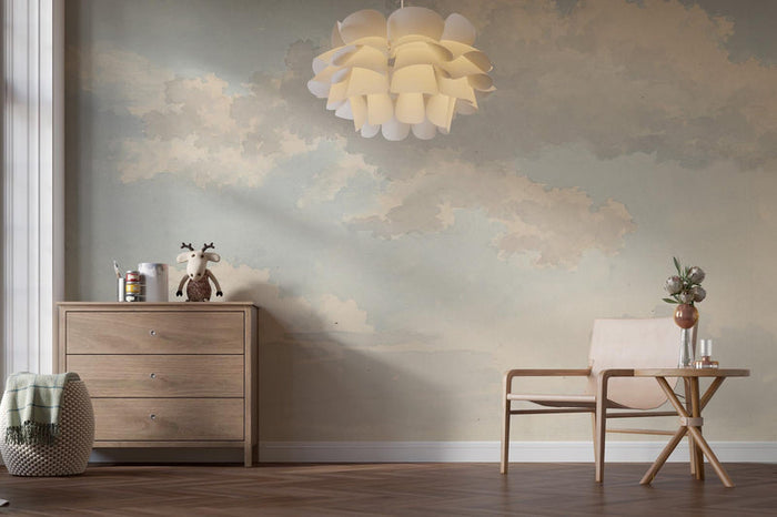 Watercolor Clouds Wallpaper Mural: Soft Colors, Peel and Stick