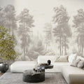 Watercolor Forest Wallpaper: Grey Monochrome Trees, Peel and Stick Mural