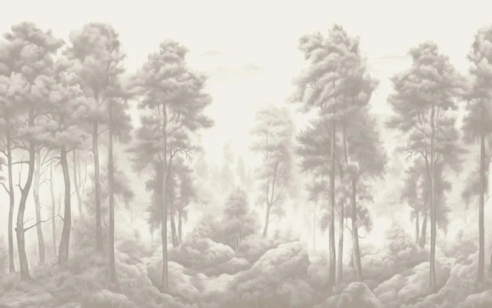 Watercolor Forest Wallpaper: Grey Monochrome Trees, Peel and Stick Mural