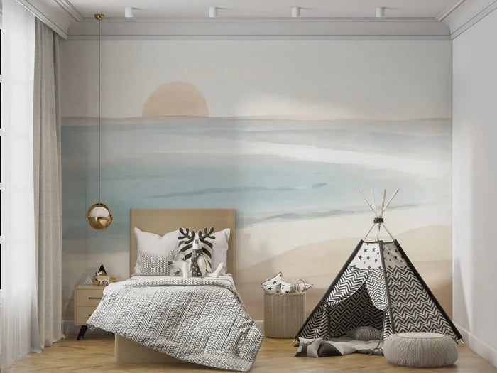 Watercolor Sea Wallpaper: Soft Blue Pastel Peel and Stick