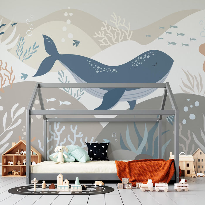 Whale Kids Wallpaper: Deep Sea Fantasy Mural (Peel and Stick or Non-Woven)