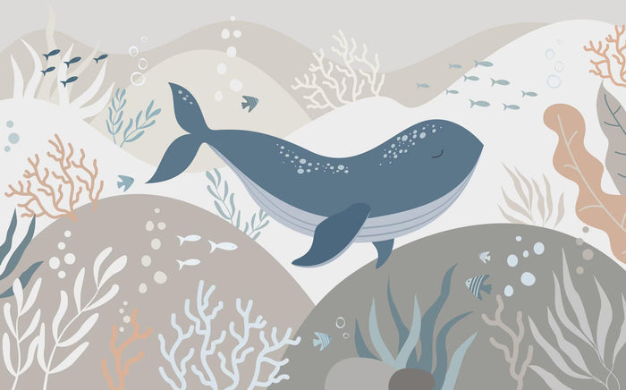 Whale Kids Wallpaper: Deep Sea Fantasy Mural (Peel and Stick or Non-Woven)
