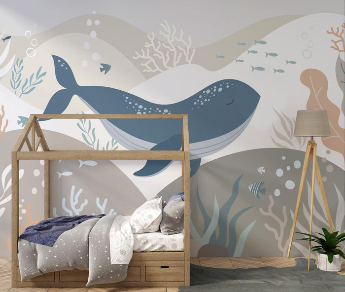 Whale Kids Wallpaper: Deep Sea Fantasy Mural (Peel and Stick or Non-Woven)