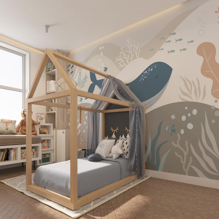 Whale Kids Wallpaper: Deep Sea Fantasy Mural (Peel and Stick or Non-Woven)