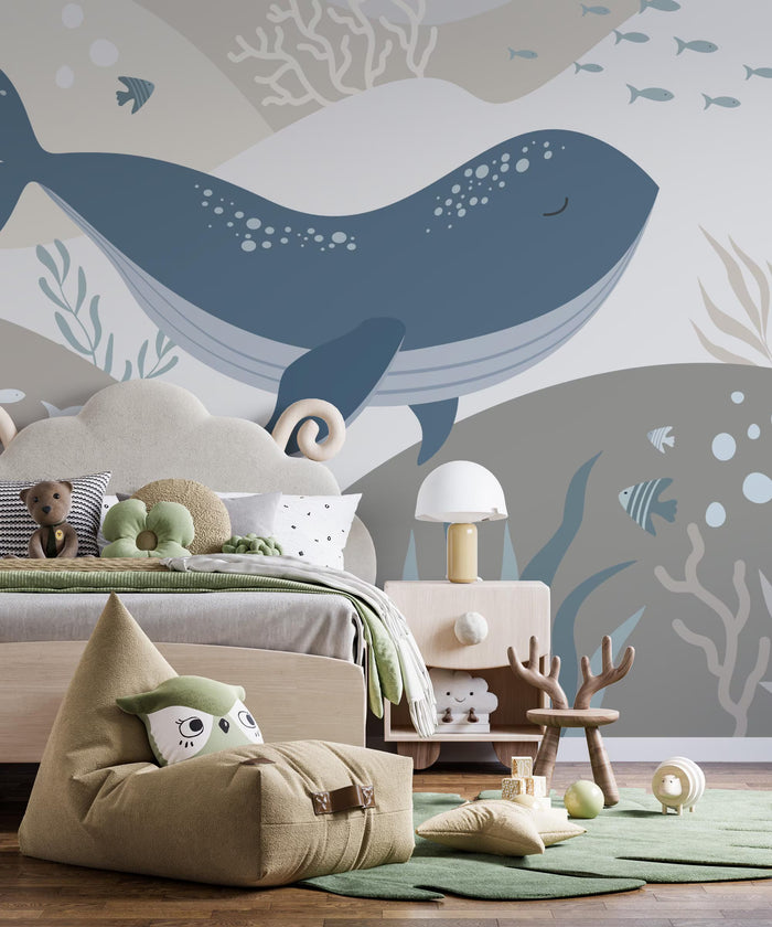 Whale Kids Wallpaper: Deep Sea Fantasy Mural (Peel and Stick or Non-Woven)