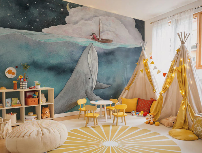 Whale Nursery Wallpaper Mural: Sea Dream Kids Room Decor