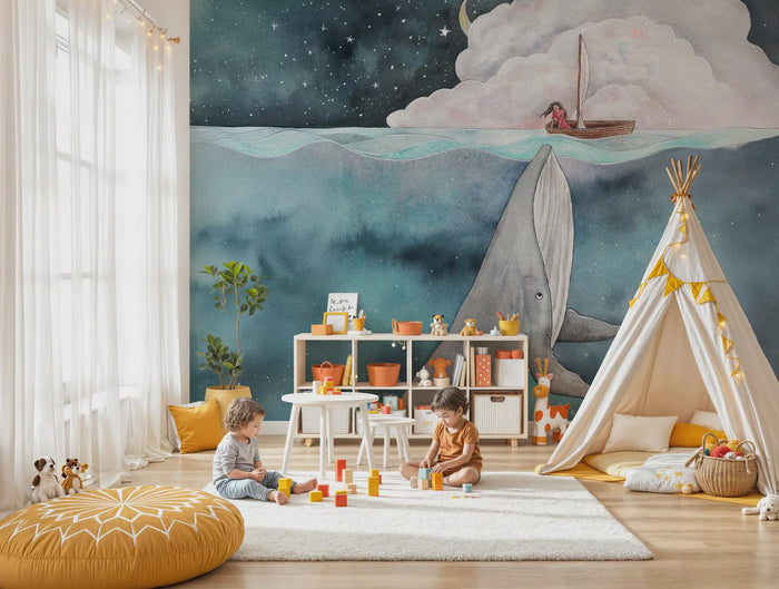 Whale Nursery Wallpaper Mural: Sea Dream Kids Room Decor
