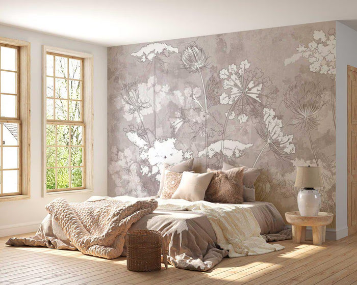 White Wildflowers Wallpaper: Boho Floral Wall Decal (Peel and Stick)