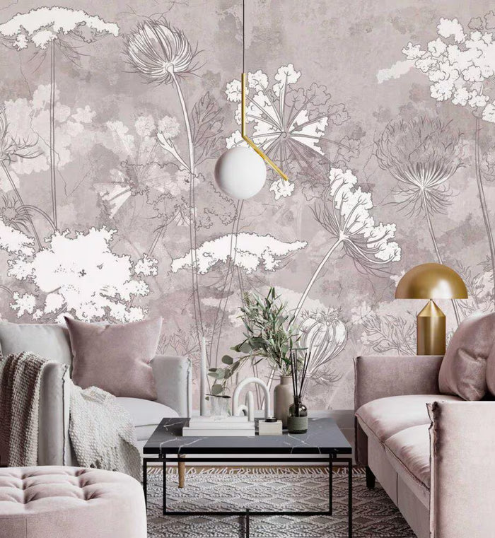 White Wildflowers Wallpaper: Boho Floral Wall Decal (Peel and Stick)