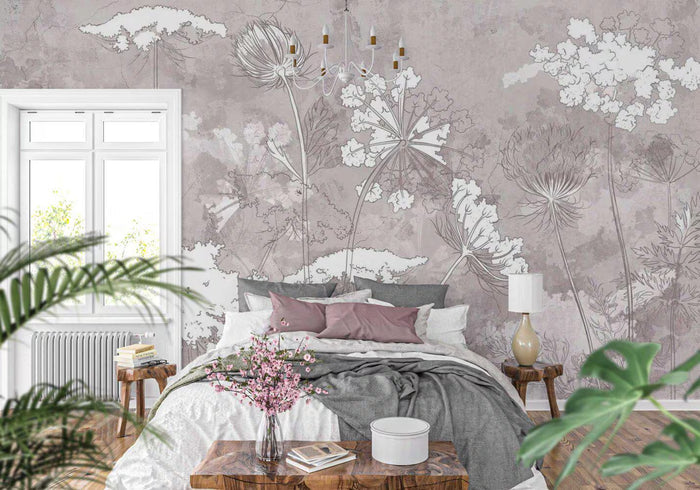 White Wildflowers Wallpaper: Boho Floral Wall Decal (Peel and Stick)