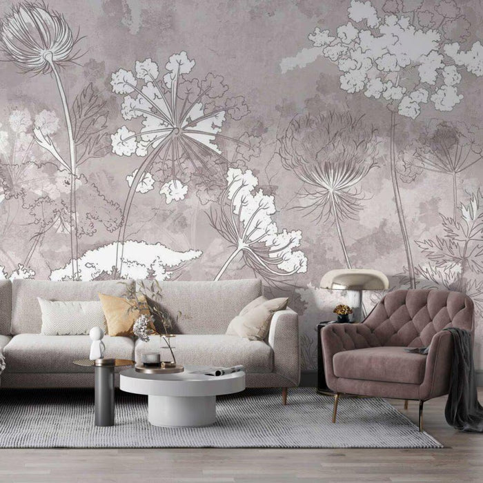 White Wildflowers Wallpaper: Boho Floral Wall Decal (Peel and Stick)