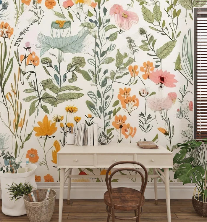Wildflower Wallpaper: Elegant Sage Green Floral, Cottagecore Style