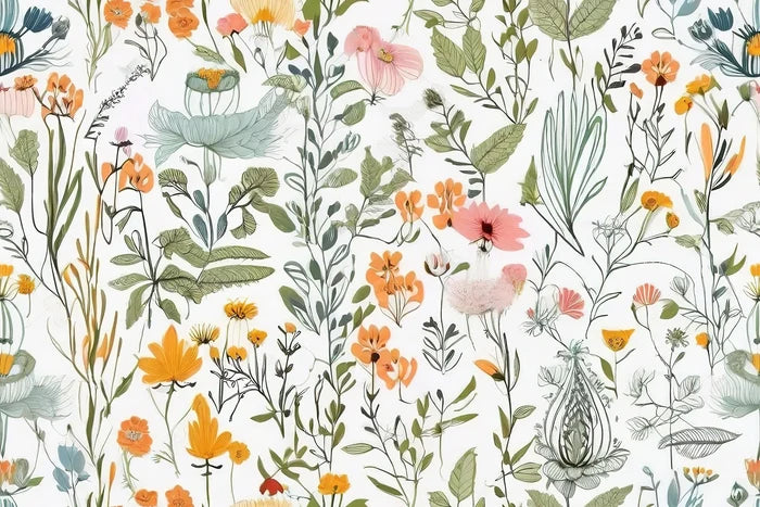 Wildflower Wallpaper: Elegant Sage Green Floral, Cottagecore Style