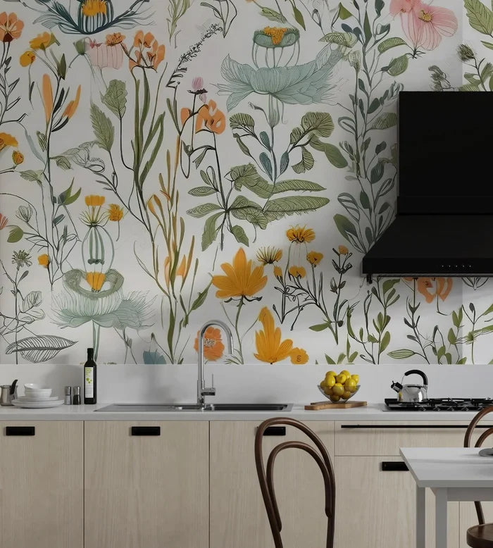 Wildflower Wallpaper: Elegant Sage Green Floral, Cottagecore Style