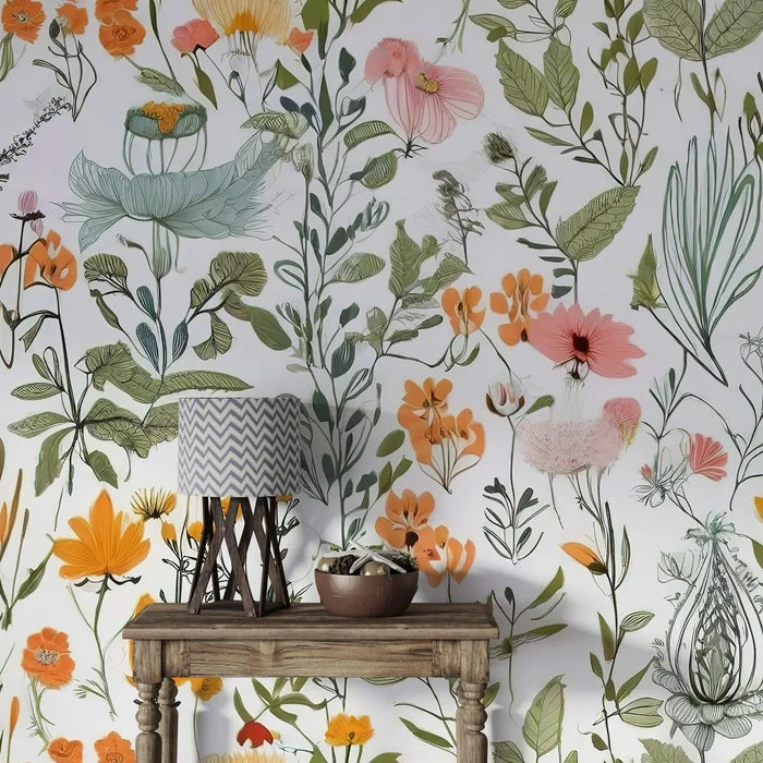 Wildflower Wallpaper: Elegant Sage Green Floral, Cottagecore Style