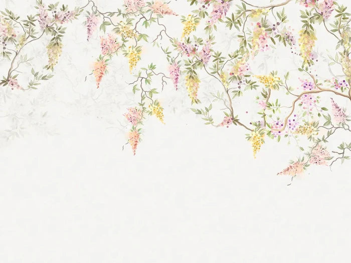 Wisteria Flower Tree Wallpaper, Boho Floral Wall Mural, Removable Wallpaper