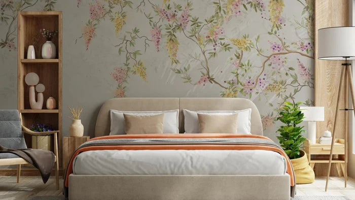 Wisteria Flower Tree Wallpaper, Boho Floral Wall Mural, Removable Wallpaper