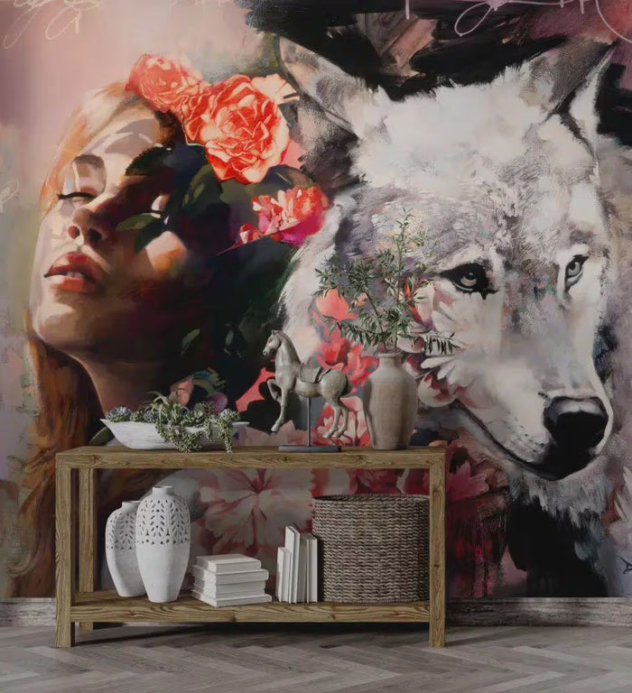 Woman and Wolf Love Wallpaper - Modern Wallpaper