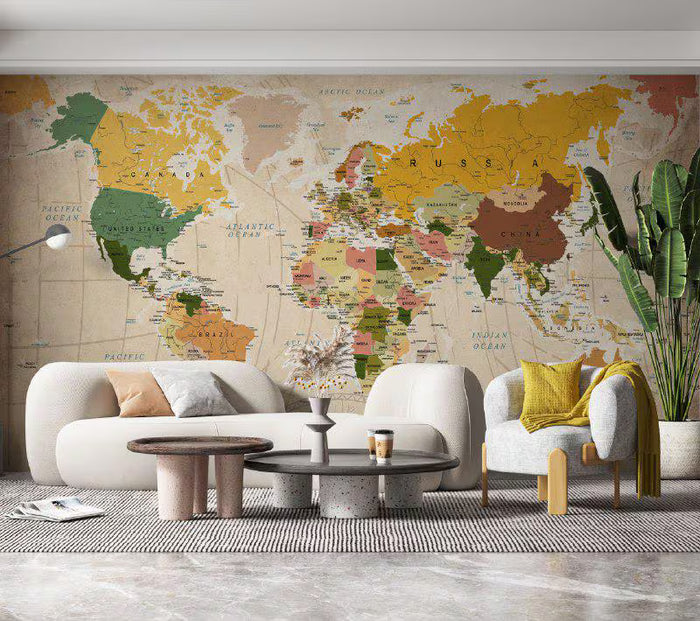 World Map Peel and Stick Wallpaper: Modern Office Wall Mural