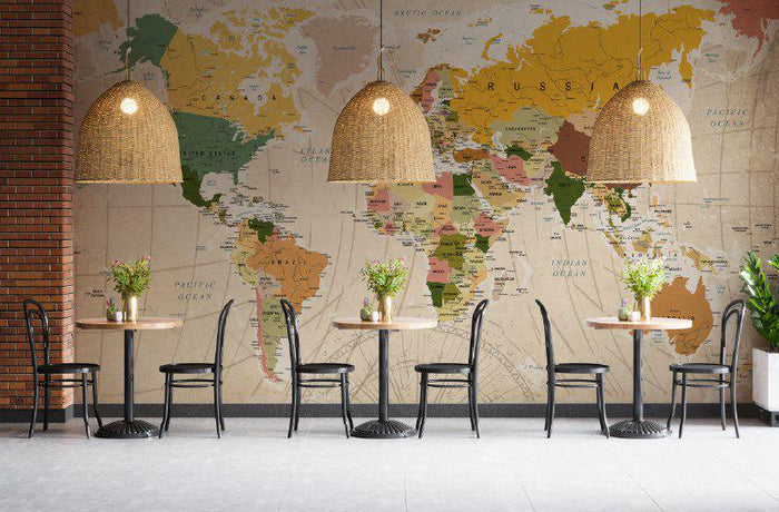 World Map Peel and Stick Wallpaper: Modern Office Wall Mural