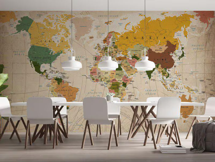 World Map Peel and Stick Wallpaper: Modern Office Wall Mural