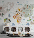 World Map Wallpaper: Kids Nursery Mural with Animals