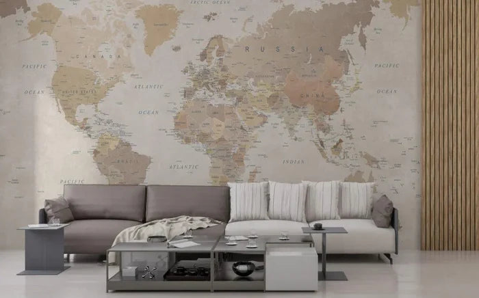 World Map Wallpaper Mural: Brown Tones, Peel and Stick
