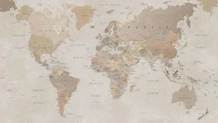 World Map Wallpaper Mural: Brown Tones, Peel and Stick