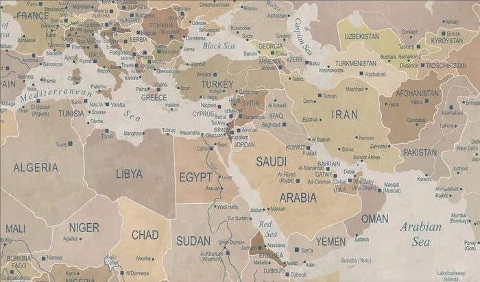 World Map Wallpaper Mural: Brown Tones, Peel and Stick