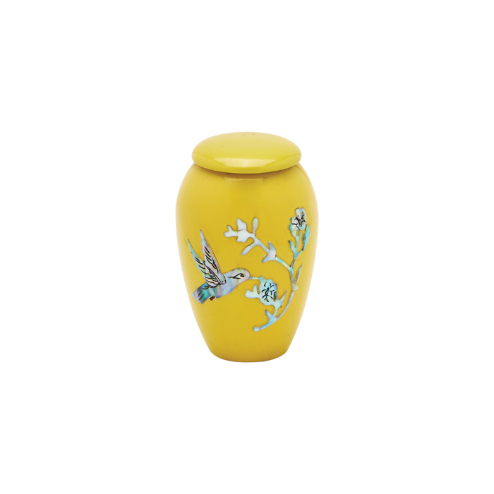 Yellow Hummingbird Mother of Pearl Keepsake — ISU-RJ-0182